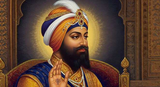 Guru Gobind Singh Ji a Sikh Guru in Traditional Attire with Divine Aura