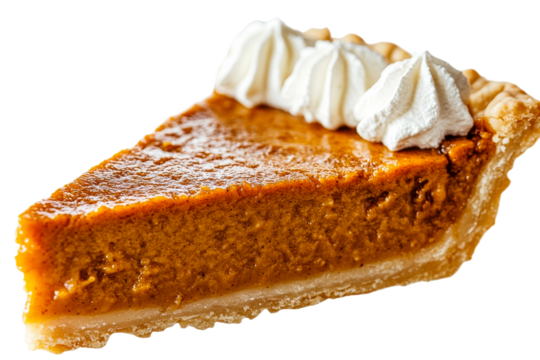 Delicious slice of pumpkin pie with whipped topping