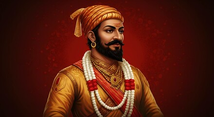 Chhatrapati Shivaji Maharaj isolated on orange background