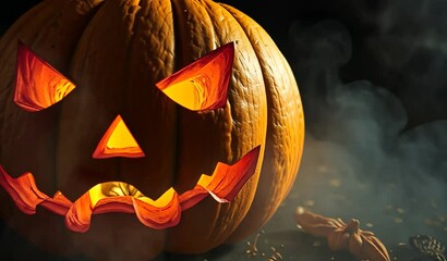 Various scary halloween pumpkin carvings. 4k