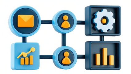 Abstract 3D Data Blocks Workflow Orange and Blue System Connections