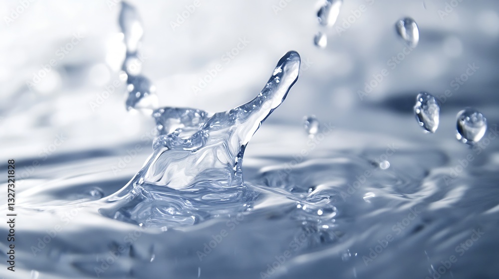 Poster CloseUp of Water Splashing and Creating Ripples on a Calm Surface in a Blue Tone : Generative AI