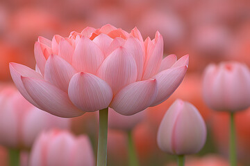 Fototapeta premium Rosa Lotusblüte in voller Blüte mit sanftem Hintergrund 