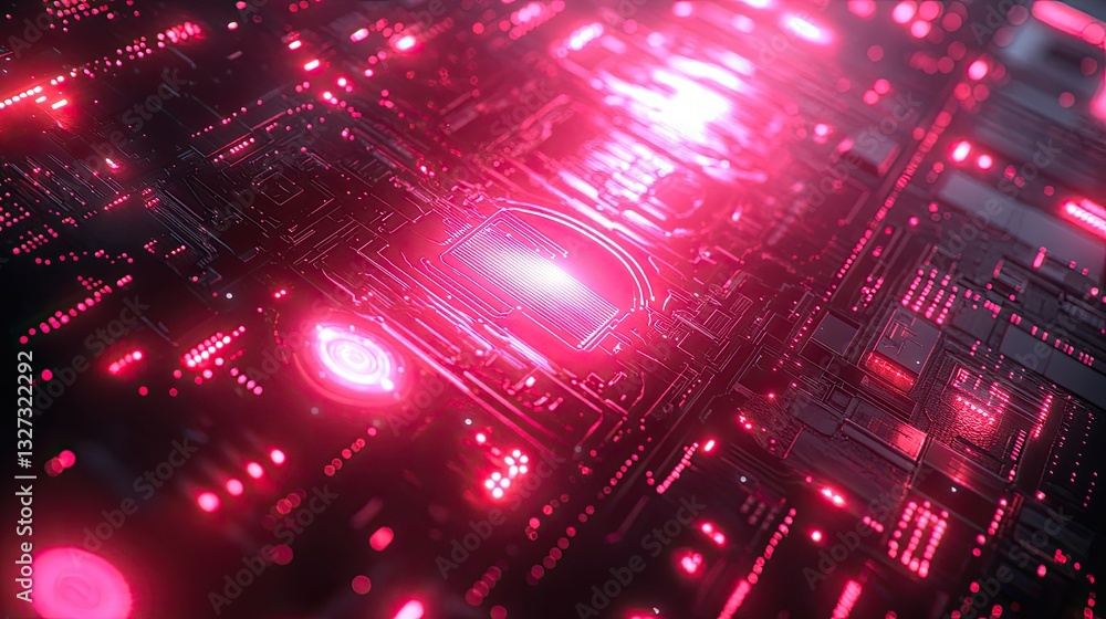 Poster Abstract circuit board with glowing components