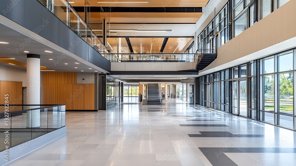 Aufkleber modern spacious interior of a building featuring large windows and clean design elements : generativ
