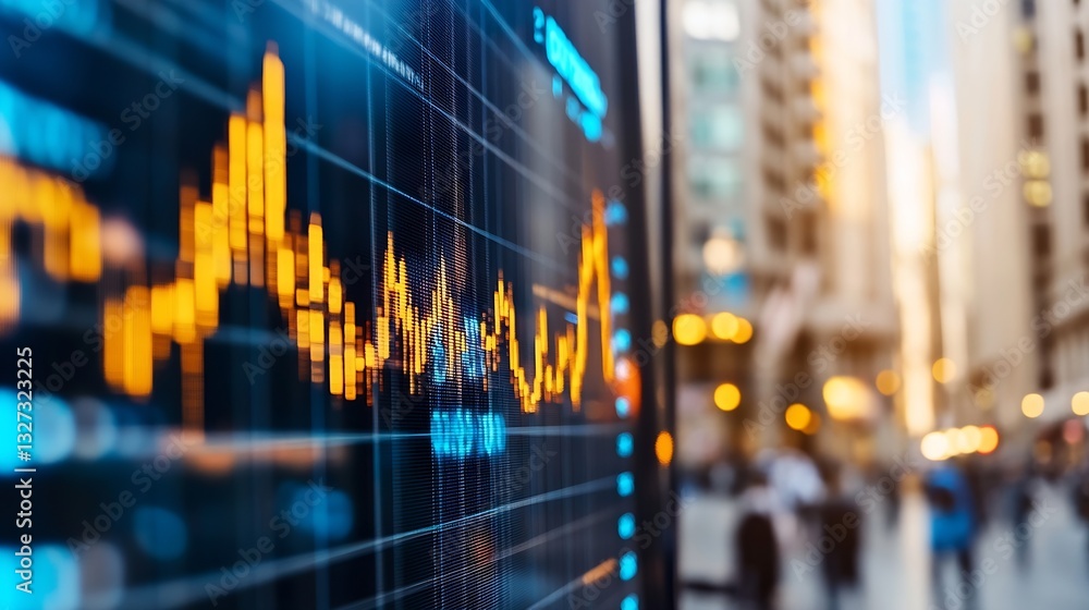 Aufkleber dynamic image of a financial chart displaying market trends with modern buildings in the background 