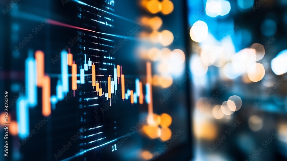 Poster dynamic graph illustrating stock market trends and fluctuations on a modern digital screen : generat