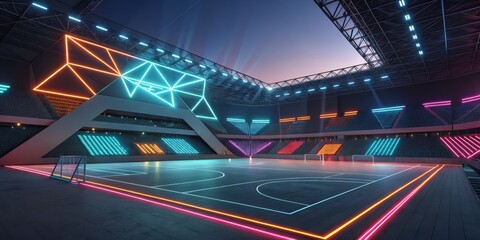 Futuristic Indoor Arena with Neon Lights, Sport , Stadium