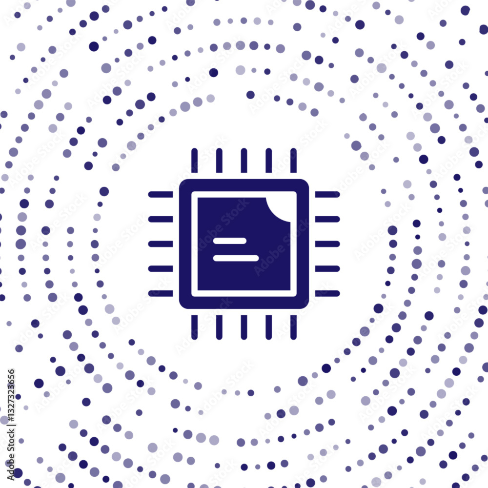 Aufkleber Blue Computer processor with microcircuits CPU icon isolated on white background. Chip or cpu with circuit board. Micro processor. Abstract circle random dots. Vector