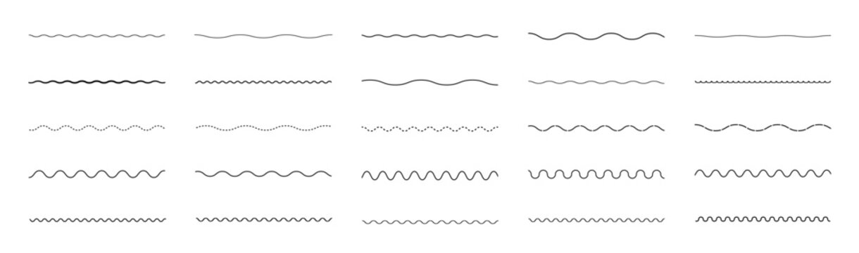 Waves line set. Wave ornament pattern. Set of wavy zigzag lines. Wave thin line background. Vector zigzag and wavy horizontal underline. Vector illustration