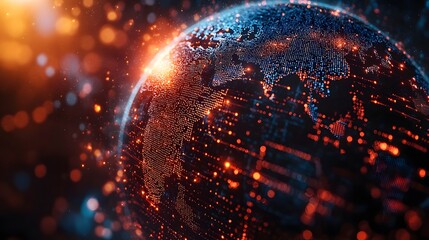 Glowing Holographic Globe with Arrows Representing Real Time Capital Movement Across Continents