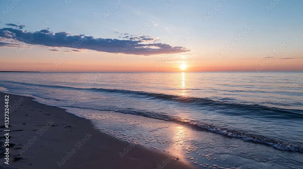 Aufkleber tranquil beach at sunset with gentle waves lapping against the shore and a colorful sky : generative