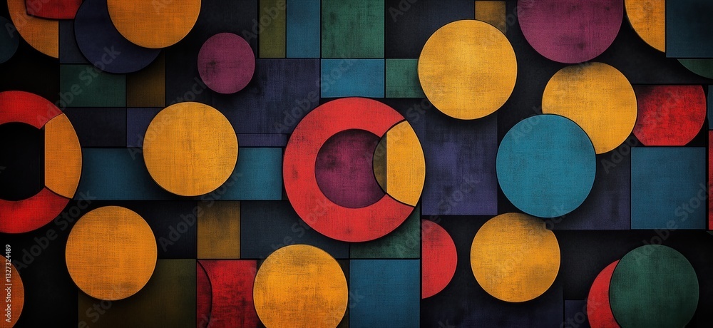 Aufkleber colorful geometric pattern with circles and rectangles on dark background