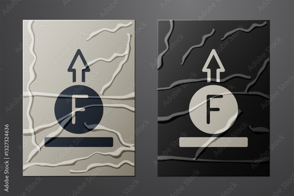 Poster white force of physic formula calculation icon isolated on crumpled paper background. paper art styl