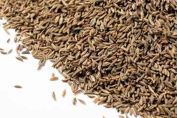 Dried Cumin Seeds Close-Up Culinary Ingredient on White Background