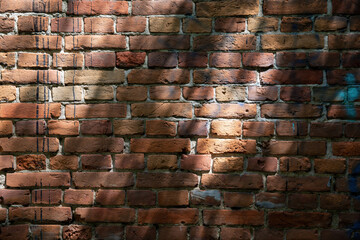 The wall is made of old red brick. Brick background.