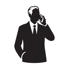 Social Old Man Silhouette Using Mobile Phone, chatting with friends online - Old Man illustration - Minimalist Old Man vector - Friendly elder
