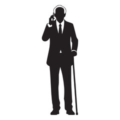 Obraz premium Informed Old Man Silhouette Using Mobile Phone, staying updated on news - Old Man illustration - Minimalist Old Man vector - Knowledge seeker 