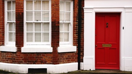 British house facade as background