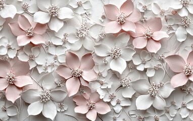 3D textured pink and white flowers background.
