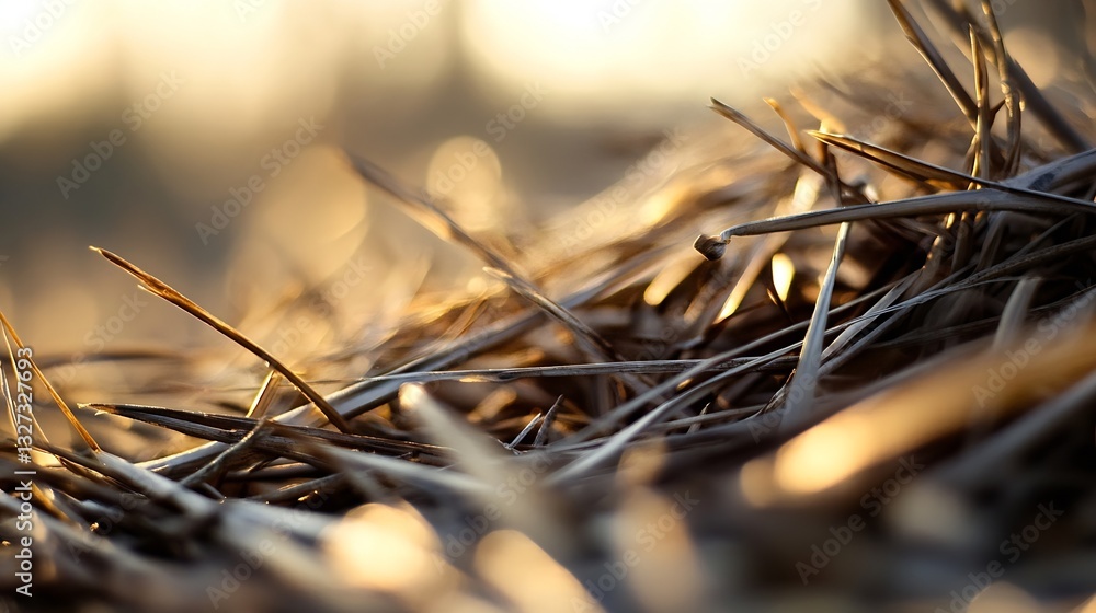 Aufkleber Golden Light Reflecting Off Dried Straw in a Soft Bokeh Background : Generative AI