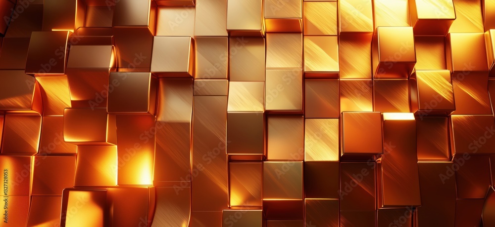 Aufkleber shiny golden cubes creating a textured abstract background with reflections and highlights