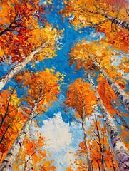 Autumnal Forest Symphony in Fiery Fall Foliage with Intertwining Tree Limbs