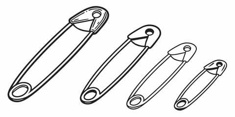 Grunge Safety Pins Set with Halftone Stipple Elements - Y2K Punk Collage Design.