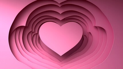 Cascading heart shapes with gradient depths in soft pink tones