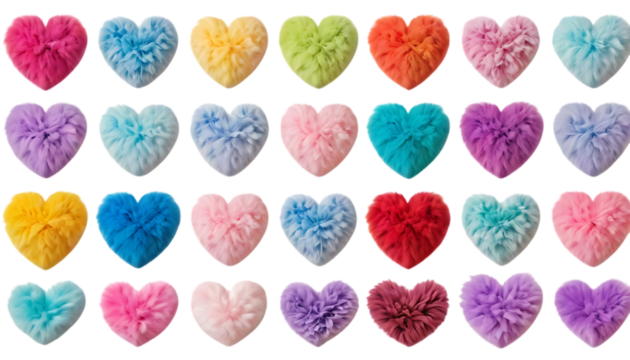 Colorful fluffy heart shapes collection showcasing love png