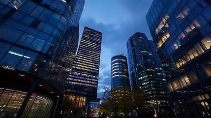 Dramatic City Skyline at Dusk Illuminated by Shimmering Lights Creating a Modern Urban Landscape : Generative AI