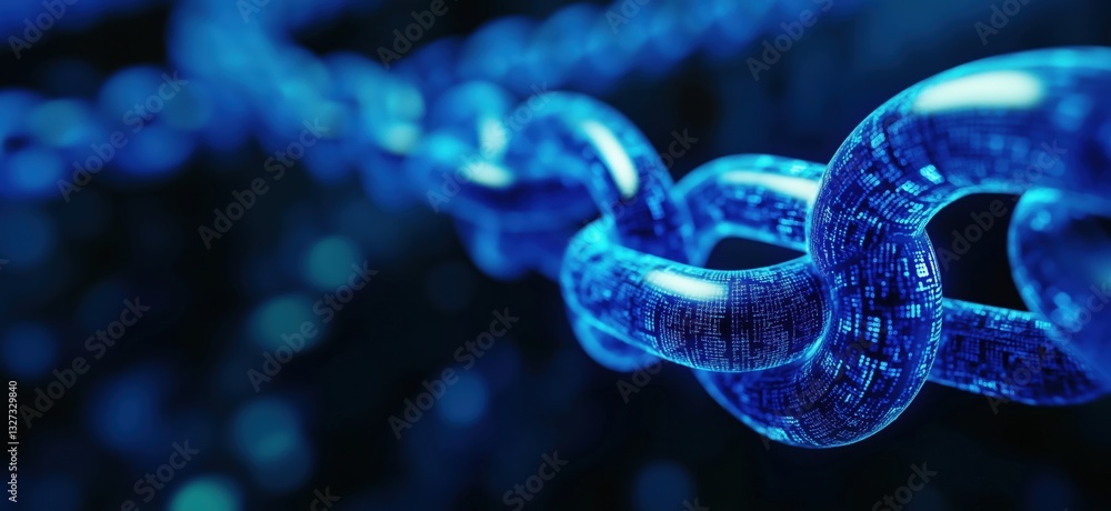 Poster blue digital chain link representing blockchain technology and data security