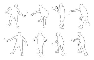 People playing table tennis with racket and ball, sketch male  silhouette
