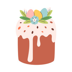 Cute Easter cake with decorative topping. Easter sweets. Vector illustration in flat style