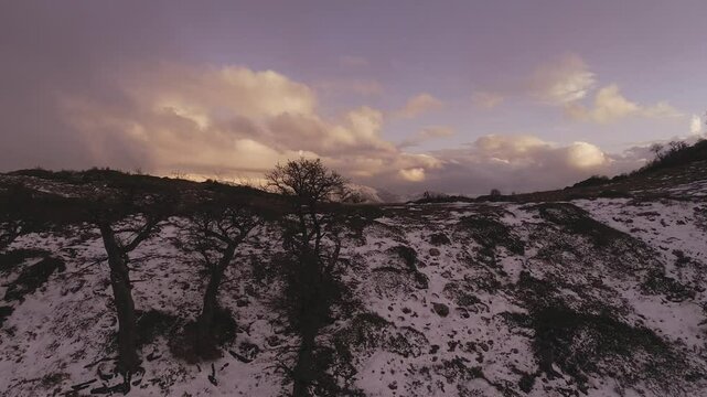 sunset in the mountains winter