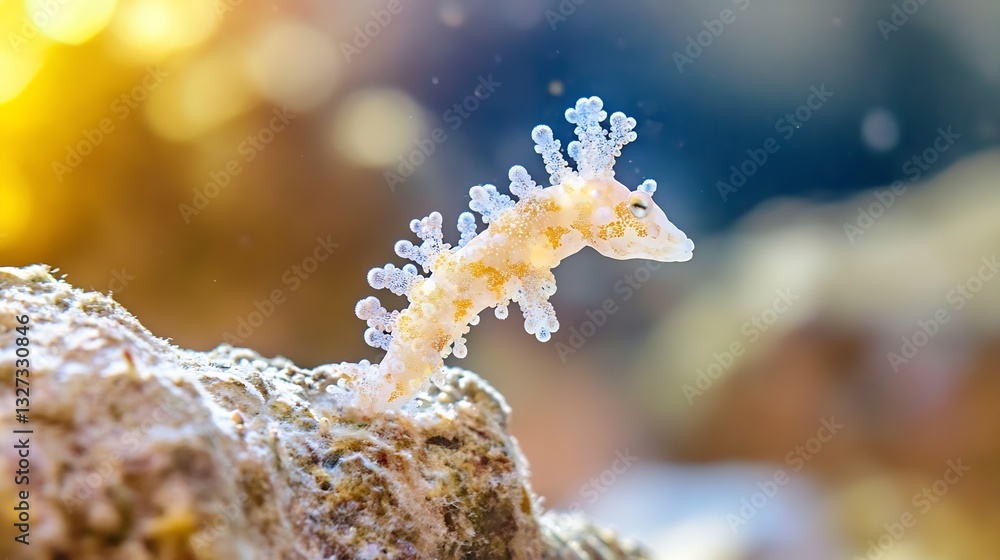Poster graceful seahorse underwater gliding across a colorful reef with a warm sunlit background : generati