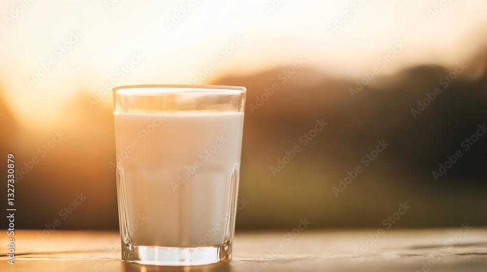 Aufkleber charming glass of milk captured in soft sunset light creating a serene atmosphere : generative ai