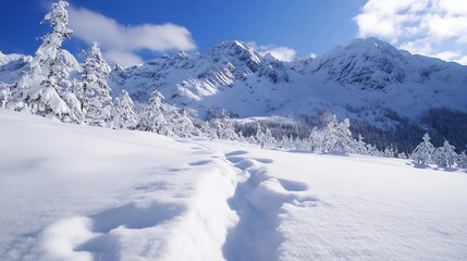 Fototapeta premium Vast SnowCovered Mountain Range with Clear Sky and Scenic Beauty : Generative AI