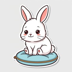 Obraz premium A cute pink cartoon bunny a happy spring illustration