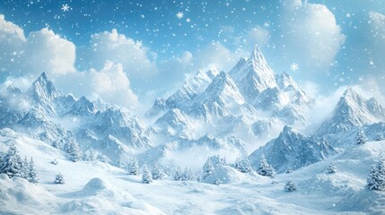 Obraz premium Snowy mountain range landscape, winter wonderland