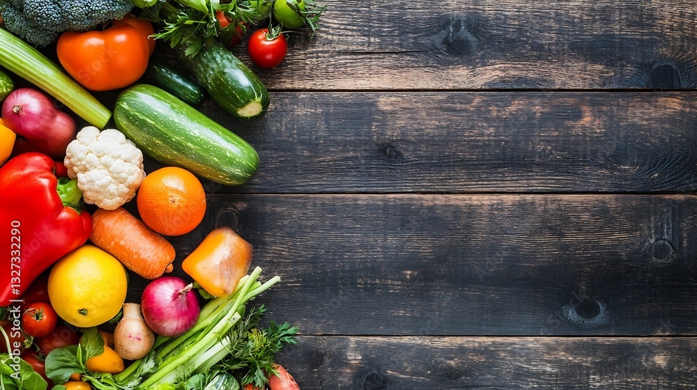 Aufkleber fresh colorful vegetables arranged creatively on wooden background for healthy cooking : generative 