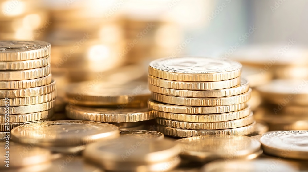 Poster closeup view of golden coins stacked on each other showcasing wealth and prosperity : generative ai