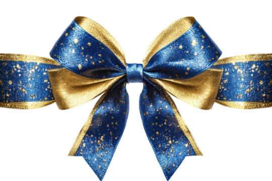 Beautiful blue and gold decorative bow with glitter