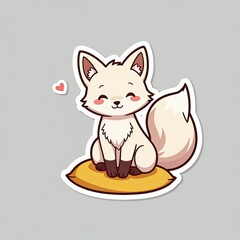 Adorable Cartoon White Fox Sitting on a Yellow Pillow Cute Design