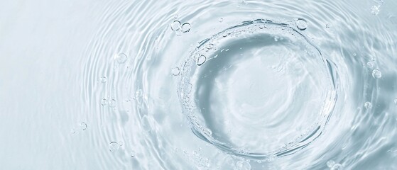 Flat Lay Top View of a Translucent Serum Circular Frame with Delicate Droplets and Gentle Ripples. Copy space. Generative AI