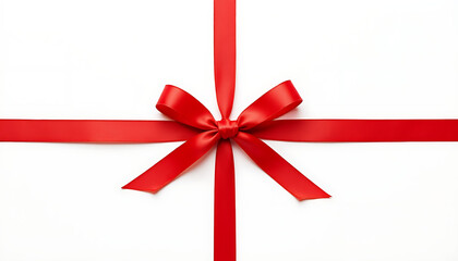  Elegant red satin ribbon bow tied on a white background.