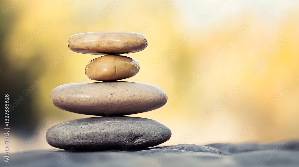Poster balanced stones stacked in nature symbolizing tranquility and harmony with blurred background : gene