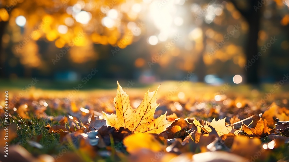 Aufkleber vibrant golden autumn leaves laying on the ground creating a beautiful natural carpet against the su