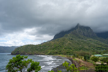 Atuona Bay and Mount Temetiu, Hiva Oa, French Polynesia