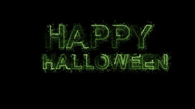 4K Ultra Hd. HAPPY HALLOWEEN, text  smoke effect animation on black background. 